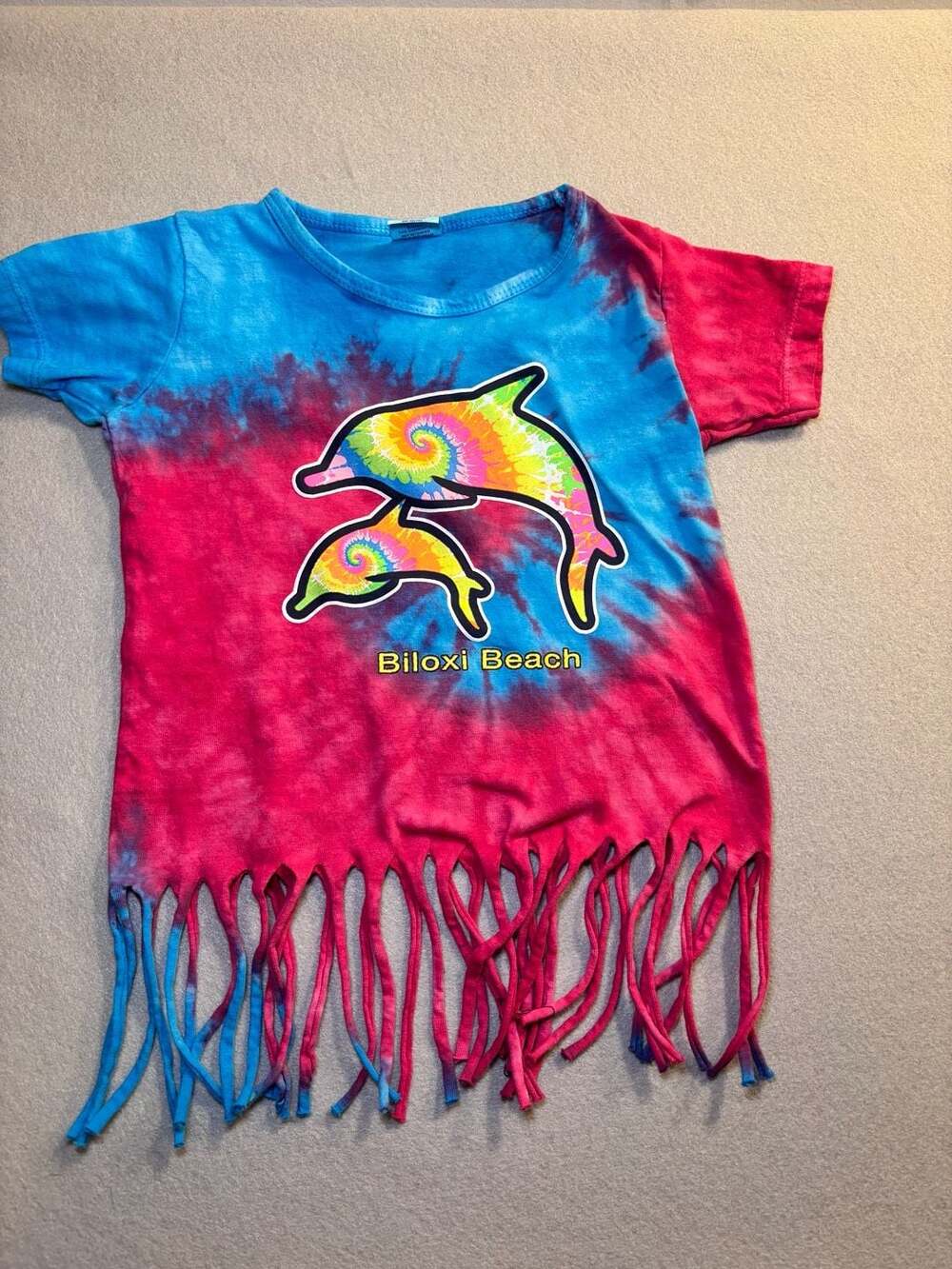 Say it With Love Biloxi Beach Dolphin Fringe T-Shirt Size 4T Tie Dye
